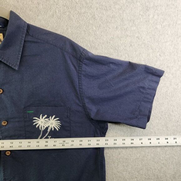 Tommy Hilfiger Hawaiian Shirt Mens Medium Blue Palm Trees Vintage Beach VTG - Picture 12 of 16